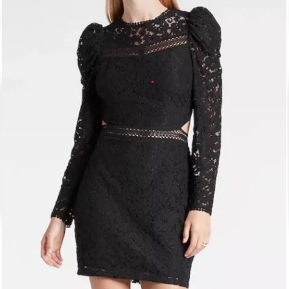 NWT EXPRESS Black Lace Puff Sleeve Dress, Size XS